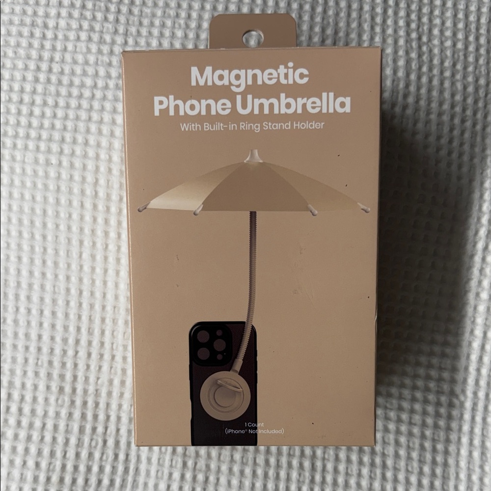 Magnetic Phone Umbrella with Built-in Ring Stand - Tan (New Never Opened)